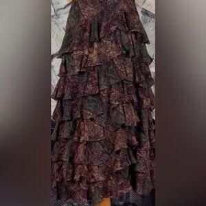 Ralph Lauren Blue Label Paisley Tiered Peasant Skirt - Bordeaux - Size 6